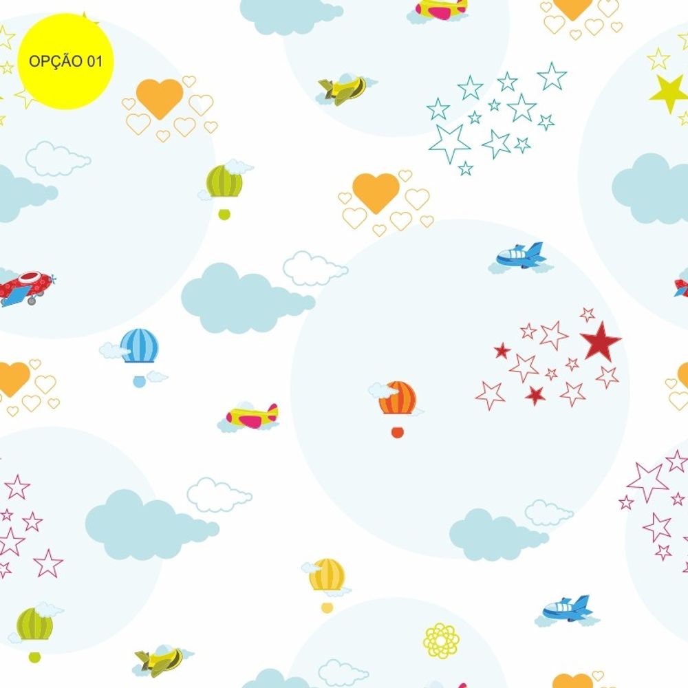 Papel de Parede Infantil Aviãozinho com Balões Aquarela, Papel Adesivo