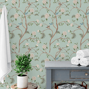 Banheiro-decorado-com-papel-de-parede-flores-e-passaros Banheiro-decorado-com-papel-de-parede-flores-e-passaros