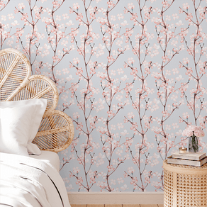 Quarto-decorado-com-papel-de-parede-flores-rosa-cerejeira Quarto-decorado-com-papel-de-parede-flores-rosa-cerejeira