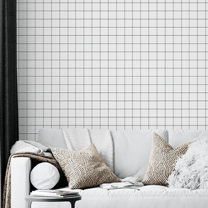 Sala-com-papel-de-parede-grid-preto-e-branco