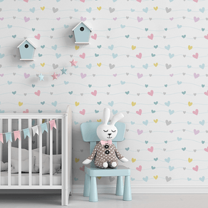 Quarto-de-crianca-com-papel-de-parede-infantil-coracoes Quarto-de-crianca-com-papel-de-parede-infantil-coracoes