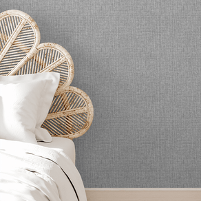 Quarto-com-papel-de-parede-texturizado-linho-cinza Quarto-com-papel-de-parede-texturizado-linho-cinza