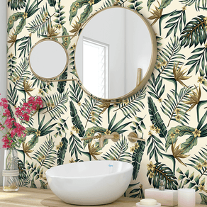 Banheiro-com-papel-de-parede-folhas-e-flores Banheiro-com-papel-de-parede-folhas-e-flores