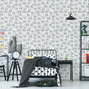 Quarto-com-papel-de-parede-gamer-preto