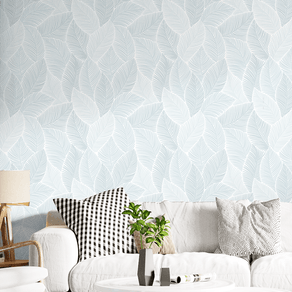 Sala-com-papel-de-parede-texturizado-folhas-celeste Sala-com-papel-de-parede-texturizado-folhas-celeste