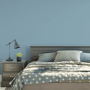 Quarto-com-papel-de-parede-liso-azul Quarto-com-papel-de-parede-liso-azul